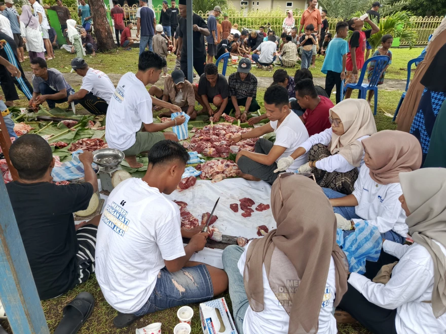 Sukses Digelar, Kegiatan Penyembelihan Hewan Kurban di Masjid Al Muhajir Tanah Rata Berlangsung Khidmat